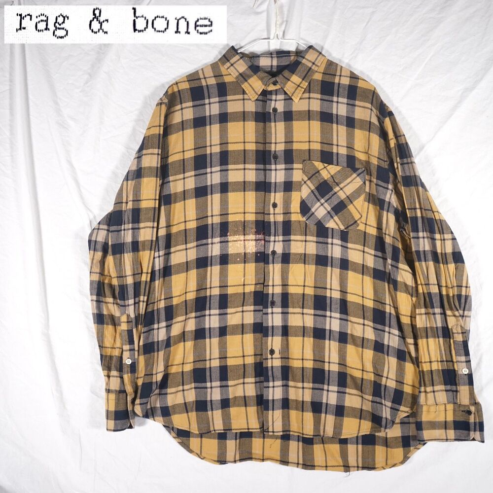 Rag & Bone Flannel Shirt Yellow White Black Mens XL Designer